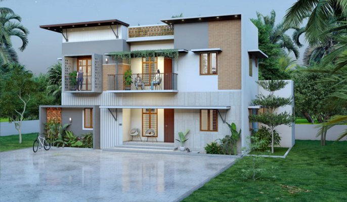Contemporary two-storey home under finishing, Balaramapuram